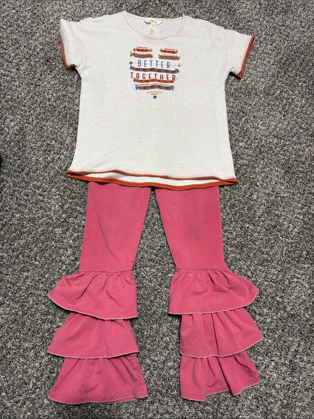 Matilda Jane Cream Tee with Pink Ruffle Leggings